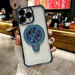 For iPhone 11 Pro Max Space MagSafe Holder Phone Case with Lens Film(Blue)