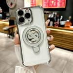 For iPhone 11 Pro Max Space MagSafe Holder Phone Case with Lens Film(Silver)