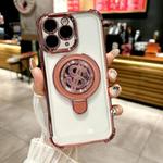 For iPhone 12 Pro Max Space MagSafe Holder Phone Case with Lens Film(Pink)