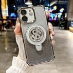For iPhone 11 Space Gradient Glitter MagSafe Holder Phone Case with Lens Film(Titanium Grey)
