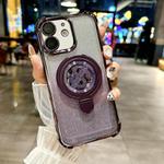 For iPhone 11 Space Gradient Glitter MagSafe Holder Phone Case with Lens Film(Purple)