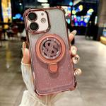 For iPhone 11 Space Gradient Glitter MagSafe Holder Phone Case with Lens Film(Pink)