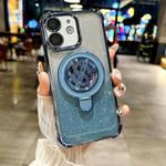 For iPhone 11 Space Gradient Glitter MagSafe Holder Phone Case with Lens Film(Blue)