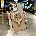 For iPhone 11 Space Gradient Glitter MagSafe Holder Phone Case with Lens Film(Desert Gold)