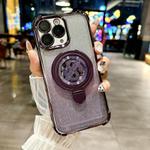 For iPhone 11 Pro Space Gradient Glitter MagSafe Holder Phone Case with Lens Film(Purple)