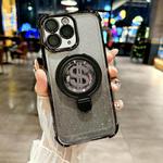 For iPhone 11 Pro Space Gradient Glitter MagSafe Holder Phone Case with Lens Film(Black)