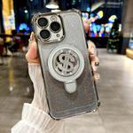 For iPhone 11 Pro Max Space Gradient Glitter MagSafe Holder Phone Case with Lens Film(Titanium Grey)