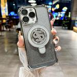 For iPhone 11 Pro Max Space Gradient Glitter MagSafe Holder Phone Case with Lens Film(Silver)