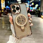 For iPhone 12 Pro Max Space Gradient Glitter MagSafe Holder Phone Case with Lens Film(Desert Gold)