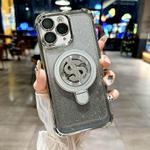For iPhone 12 Pro Max Space Gradient Glitter MagSafe Holder Phone Case with Lens Film(Silver)