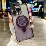 For iPhone 13 Pro Max Space Gradient Glitter MagSafe Holder Phone Case with Lens Film(Purple)
