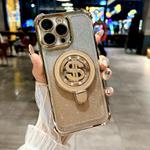 For iPhone 13 Pro Max Space Gradient Glitter MagSafe Holder Phone Case with Lens Film(Gold)
