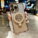For iPhone 13 Pro Max Space Gradient Glitter MagSafe Holder Phone Case with Lens Film(Desert Gold)