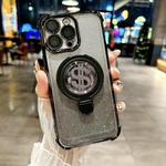 For iPhone 13 Pro Max Space Gradient Glitter MagSafe Holder Phone Case with Lens Film(Black)