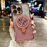For iPhone 15 Pro Max Space Gradient Glitter MagSafe Holder Phone Case with Lens Film(Pink)