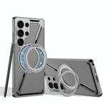 For Samsung Galaxy S25 Ultra 5G GKK Electroplating Leather Z-Shape Disassemble MagSafe Phone Case, Not Included Pen(Mountain Gray)