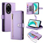 For Huawei nova 14 Pro Nine Card-slot Zipper Wallet Bag Leather Phone Case(Purple)