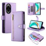 For Huawei nova 14 Nine Card-slot Zipper Wallet Bag Leather Phone Case(Purple)
