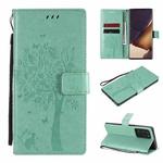 For Samsung Galaxy Note20 Ultra Tree & Cat Pattern Pressed Printing Horizontal Flip PU Leather Case with Holder & Card Slots & Wallet & Lanyard(Green)