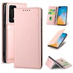 For Huawei P40 Pro Strong Magnetism Liquid Feel Horizontal Flip Leather Case with Holder & Card Slots & Wallet(Rose Gold)