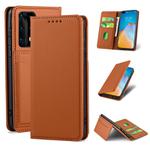 For Huawei P40 Pro Strong Magnetism Liquid Feel Horizontal Flip Leather Case with Holder & Card Slots & Wallet(Brown)