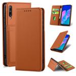 For Huawei Y7p Strong Magnetism Liquid Feel Horizontal Flip Leather Case with Holder & Card Slots & Wallet(Brown)