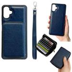 For Samsung Galaxy A06 5G / 4G Solid Color Zipper 11-Card Slots Bag Phone Case with Lanyard(Blue)