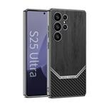 For Samsung Galaxy S25 Ultra 5G GKK Plating Leather Wood Texture Full Coverage Phone Case(Black)