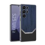 For Samsung Galaxy S25 Ultra 5G GKK Plating Leather Wood Texture Full Coverage Phone Case(Blue)