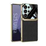 For Samsung Galaxy S25 Ultra 5G GKK Plating TPU + Leather Lens Protection Full Coverage Phone Case(Carbon Fiber)