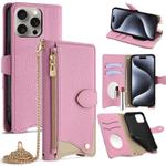 For iPhone 16 Pro Crossbody Chain Fishtail Litchi Leather Phone Case(Pink)