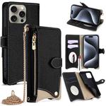 For iPhone 15 Pro Max Crossbody Chain Fishtail Litchi Leather Phone Case(Black)