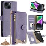 For iPhone 14 Plus Crossbody Chain Fishtail Litchi Leather Phone Case(Purple)