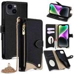 For iPhone 14 Crossbody Chain Fishtail Litchi Leather Phone Case(Black)