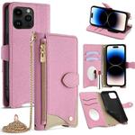 For iPhone 14 Pro Crossbody Chain Fishtail Litchi Leather Phone Case(Pink)