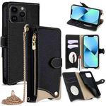 For iPhone 13 Pro Max Crossbody Chain Fishtail Litchi Leather Phone Case(Black)
