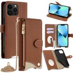 For iPhone 13 Pro Max Crossbody Chain Fishtail Litchi Leather Phone Case(Brown)