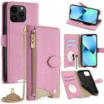 For iPhone 13 Pro Max Crossbody Chain Fishtail Litchi Leather Phone Case(Pink)
