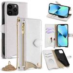 For iPhone 13 Pro Max Crossbody Chain Fishtail Litchi Leather Phone Case(White)