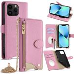 For iPhone 13 Pro Crossbody Chain Fishtail Litchi Leather Phone Case(Brown)