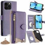 For iPhone 13 Pro Crossbody Chain Fishtail Litchi Leather Phone Case(Grey)