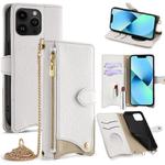 For iPhone 13 Pro Crossbody Chain Fishtail Litchi Leather Phone Case(Pink)