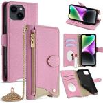 For iPhone 13 Crossbody Chain Fishtail Litchi Leather Phone Case(Pink)