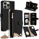For iPhone 12 / 12 Pro Crossbody Chain Fishtail Litchi Leather Phone Case(Black)