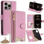 For iPhone 12 / 12 Pro Crossbody Chain Fishtail Litchi Leather Phone Case(Pink)