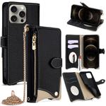 For iPhone 12 Pro Max Crossbody Chain Fishtail Litchi Leather Phone Case(Black)