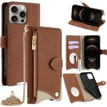 For iPhone 12 Pro Max Crossbody Chain Fishtail Litchi Leather Phone Case(Brown)