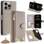For iPhone 12 Pro Max Crossbody Chain Fishtail Litchi Leather Phone Case(Grey)