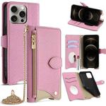 For iPhone 12 Pro Max Crossbody Chain Fishtail Litchi Leather Phone Case(Pink)