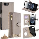 For iPhone 16e Crossbody Chain Fishtail Litchi Leather Phone Case(Grey)